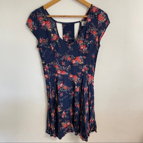 Abercrombie & Fitch Navy Floral Mini Dress with Back Cutout - Picture 1 of 9